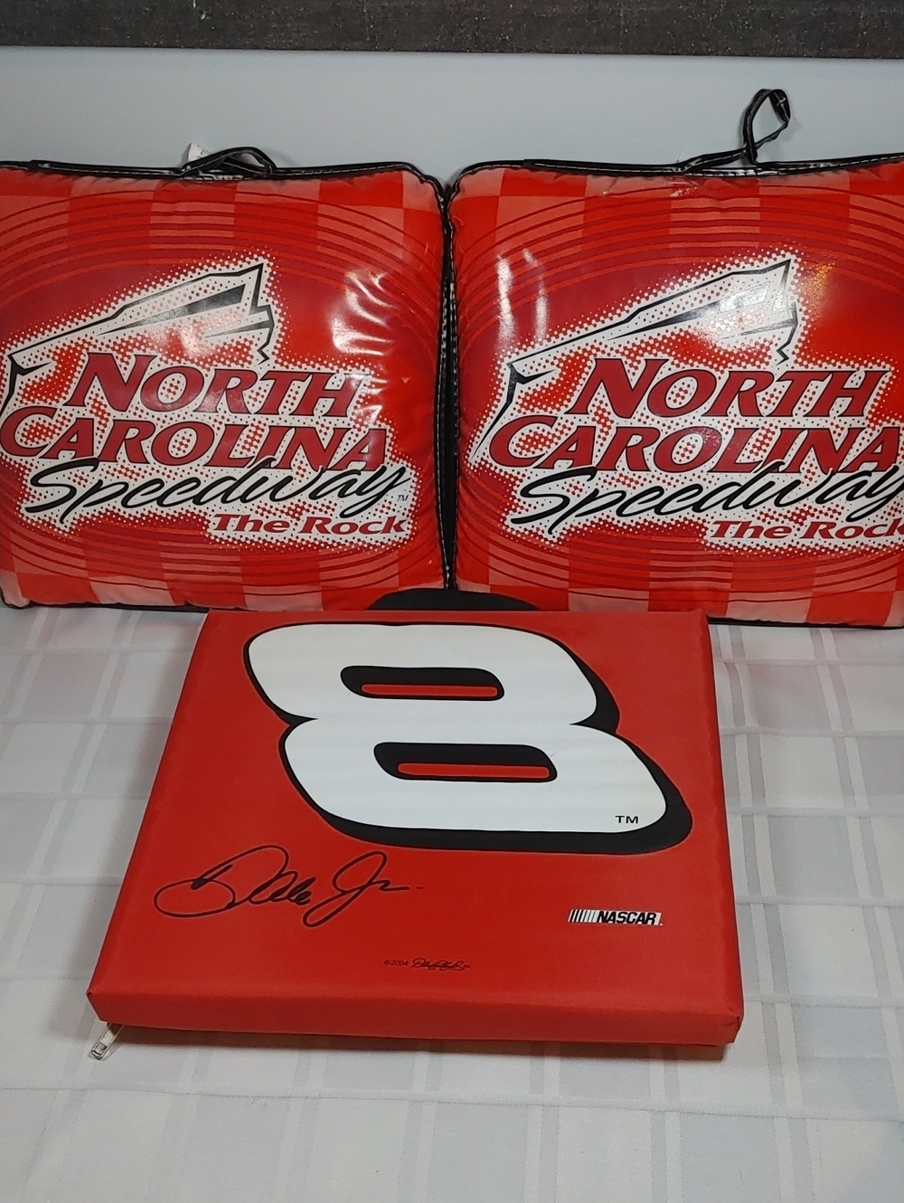 NASCAR 2004 Dale Earnhardt Jr. #8 Red Seat Cushion & 2 NC Speedway Cushions
